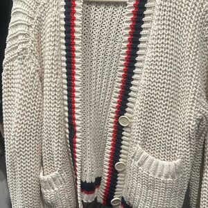 Zara Cream and Red Chunky Knit Cardigan